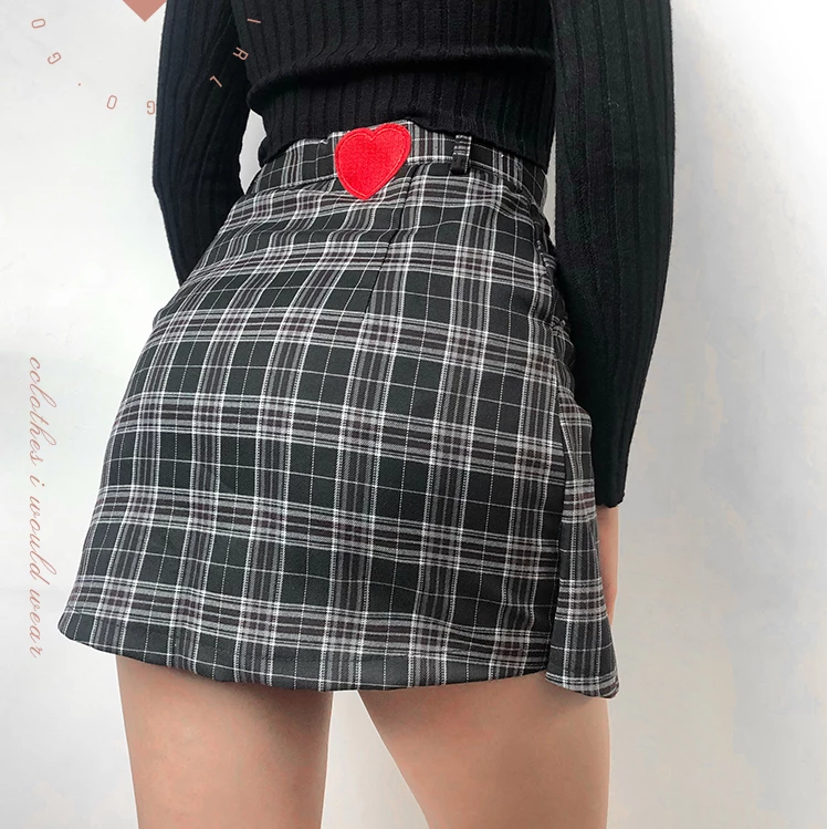 Unzzy Love Heart Plaid Skirt KF90359 2 Unzzy Love Heart Plaid Skirt KF90359