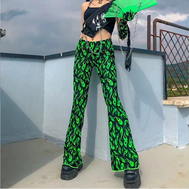 Unzzy HOT SALE Green Flame Pants KF9180 3 Unzzy HOT SALE Green Flame Pants KF9180