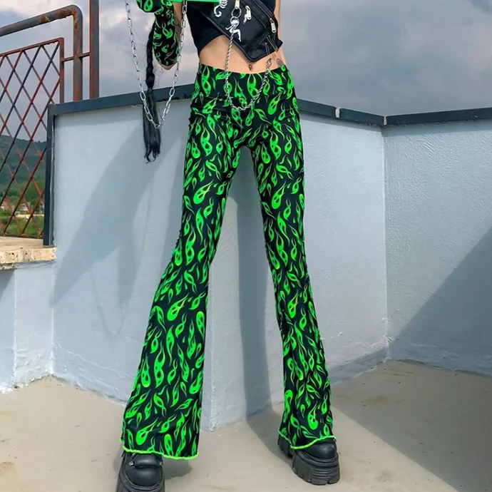 Unzzy HOT SALE Green Flame Pants KF9180 7 Unzzy HOT SALE Green Flame Pants KF9180
