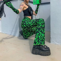 Unzzy HOT SALE Green Flame Pants KF9180 23 Unzzy HOT SALE Green Flame Pants KF9180