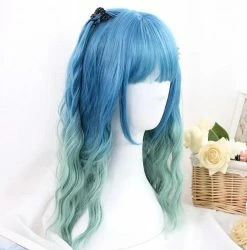 Unzzy HOT SALE BLUE GREEN GRADIENT WIG KF9483