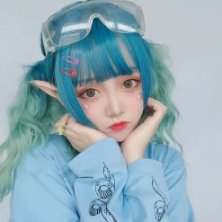 Unzzy HOT SALE BLUE GREEN GRADIENT WIG KF9483