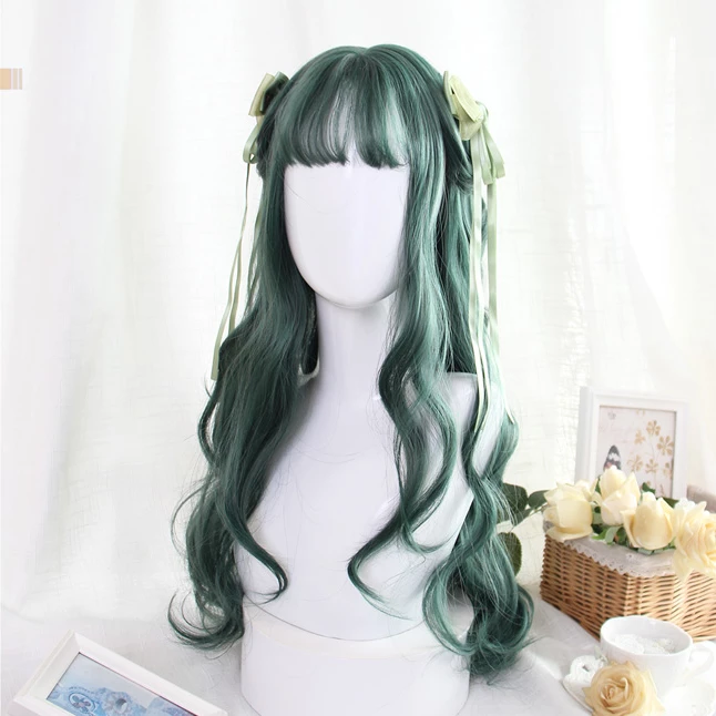 Unzzy HOT SALE Dark Green Long Roll Wig KF9494 7 Unzzy HOT SALE Dark Green Long Roll Wig KF9494
