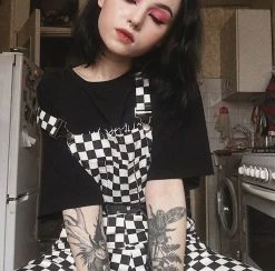 Unzzy Black And White Plaid Strap Jumpsuit KF80074 HOT SALE