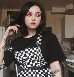 Unzzy Black And White Plaid Strap Jumpsuit KF80074 HOT SALE