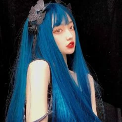 Unzzy HOT SALE Blue Long Straight Wig KF81418