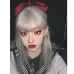 Unzzy HOT SALE Gray Long Straight Wig KF81482