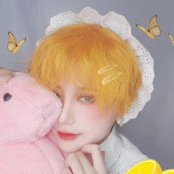 Unzzy HOT SALE Lemon Yellow Short Curly Wig KF81549