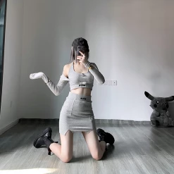 HOT SALE Unzzy High Waist Tank Top + Skirt Two-piece Suit KF50003