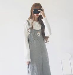 Unzzy Embroidered Suspender Pants KF50008