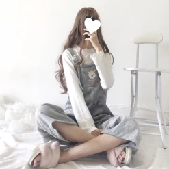 Unzzy Embroidered Suspender Pants KF50008