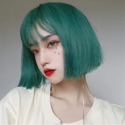 Unzzy HOT SALE Green Short Straight Wig KF81743