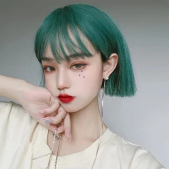 Unzzy HOT SALE Green Short Straight Wig KF81743