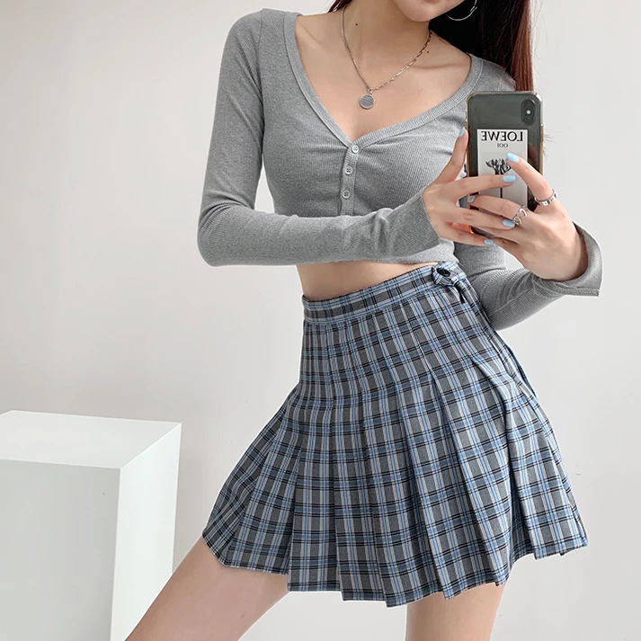 Unzzy Blue Plaid Pleated Skirt KF81928 HOT SALE 2 Unzzy Blue Plaid Pleated Skirt KF81928 HOT SALE