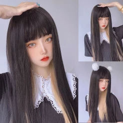 Unzzy HOT SALE Black Yellow Long Straight Wig KF81943