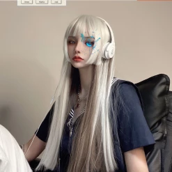 Unzzy HOT SALE White Long Straight Wig KF81948