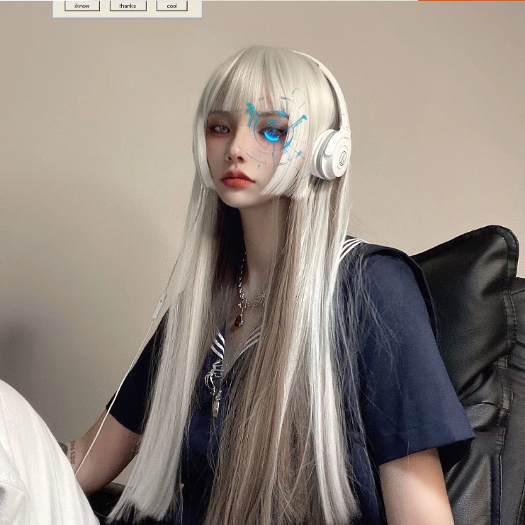 Unzzy HOT SALE White Long Straight Wig KF81948 1 Unzzy HOT SALE White Long Straight Wig KF81948