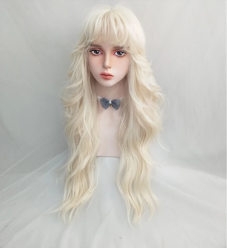 Unzzy HOT SALE Milky White Golden Long Curly Wig KF82144 7 Unzzy HOT SALE Milky White Golden Long Curly Wig KF82144