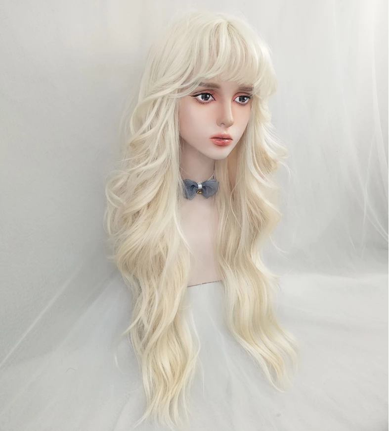 Unzzy HOT SALE Milky White Golden Long Curly Wig KF82144 8 Unzzy HOT SALE Milky White Golden Long Curly Wig KF82144