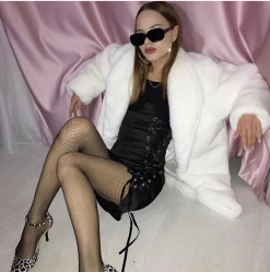 Unzzy HOT SALE White Plush Coat KF81572