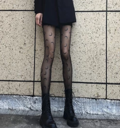 Unzzy Moon Print Black Stockings KF82410 HOT SALE