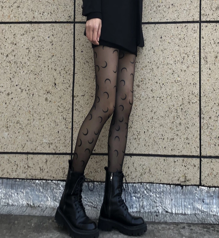 Unzzy Moon Print Black Stockings KF82410 HOT SALE 2 Unzzy Moon Print Black Stockings KF82410 HOT SALE