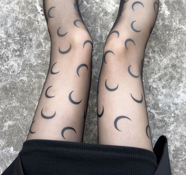Unzzy Moon Print Black Stockings KF82410 HOT SALE 5 Unzzy Moon Print Black Stockings KF82410 HOT SALE
