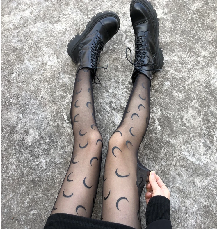 Unzzy Moon Print Black Stockings KF82410 HOT SALE 3 Unzzy Moon Print Black Stockings KF82410 HOT SALE
