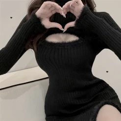 Unzzy Knitted Long Sleeve Dress KF82485 HOT SALE