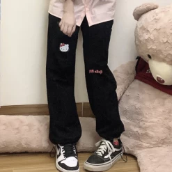 Unzzy KT Cat Embroidery Casual Pants Kf82723