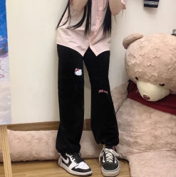 Unzzy KT Cat Embroidery Casual Pants Kf82723