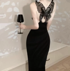 Unzzy Vintage Black Dress KF82757 HOT SALE