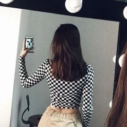 Unzzy High Collar Plaid Long-sleeved T-shirt KF20067 26 Unzzy High Collar Plaid Long-sleeved T-shirt KF20067