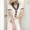Unzzy V-neck Short-sleeved Knit Dress KF2356 HOT SALE