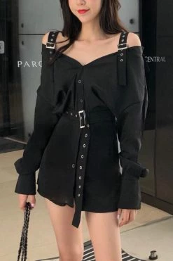 Unzzy Korean Fashion Shirt Skirt Dress KF2361 HOT SALE