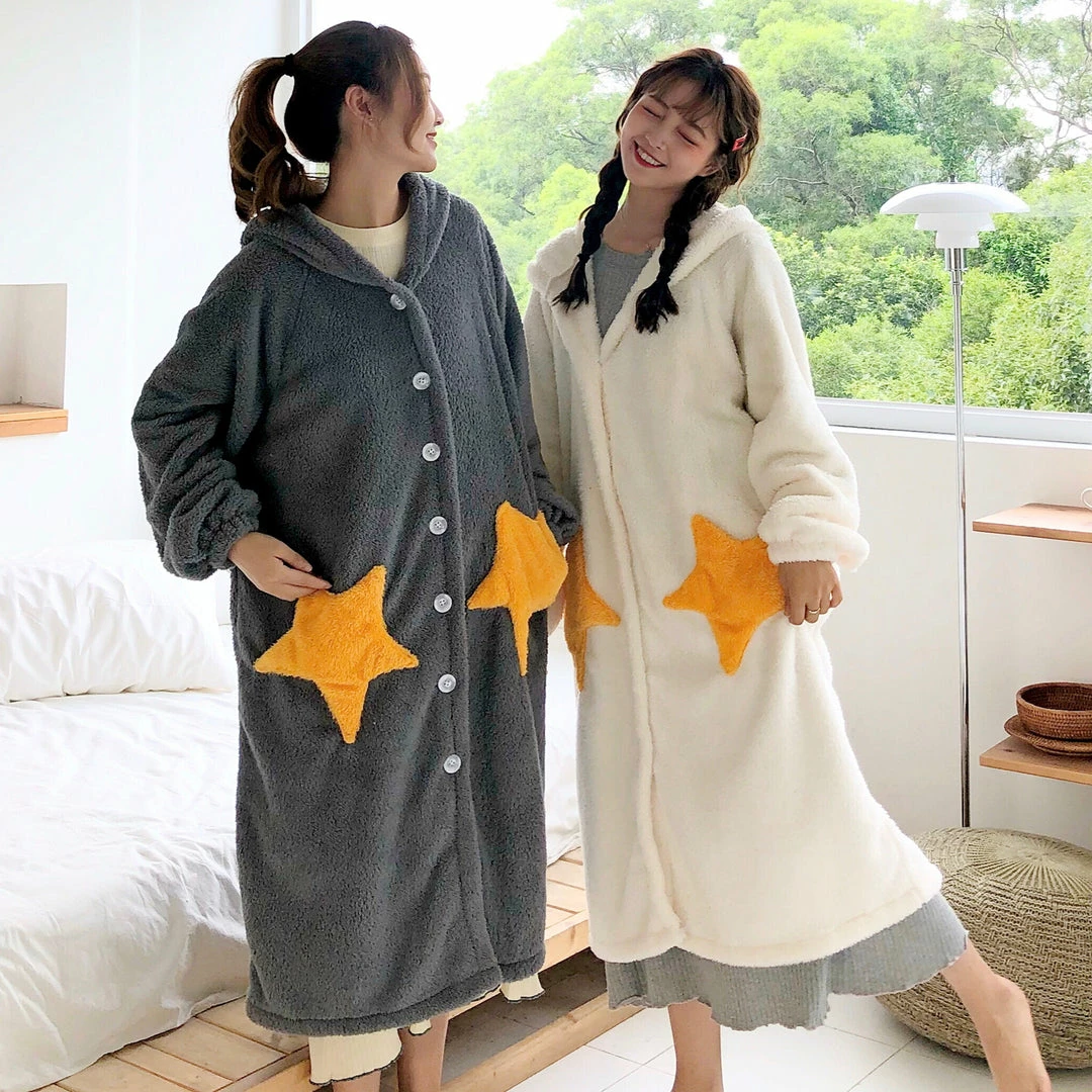 Unzzy Plush Stars Long Coat KF90034 3 Unzzy Plush Stars Long Coat KF90034