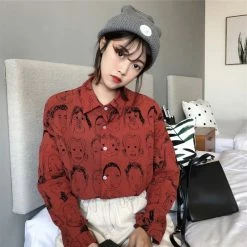 Unzzy Tops Vintage Comic Full Print Shirt KF2205