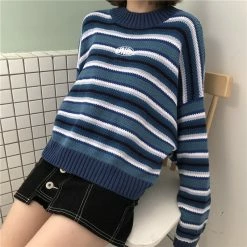 Unzzy Oversize Blue Striped Sweater KF50008