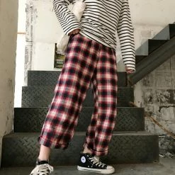 Unzzy Korean Lattice Wide Leg Pants KF50114 25 Unzzy Korean Lattice Wide Leg Pants KF50114