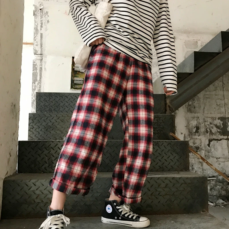 Unzzy Korean Lattice Wide Leg Pants KF50114 13 Unzzy Korean Lattice Wide Leg Pants KF50114