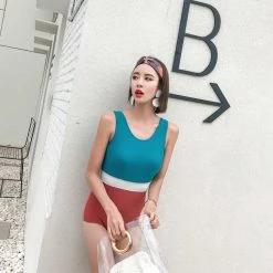 Unzzy Colorblock Siamese Swimsuit KF50024