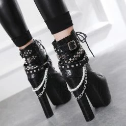 Unzzy Punk Black High Heels KF90807 9 Unzzy Punk Black High Heels KF90807
