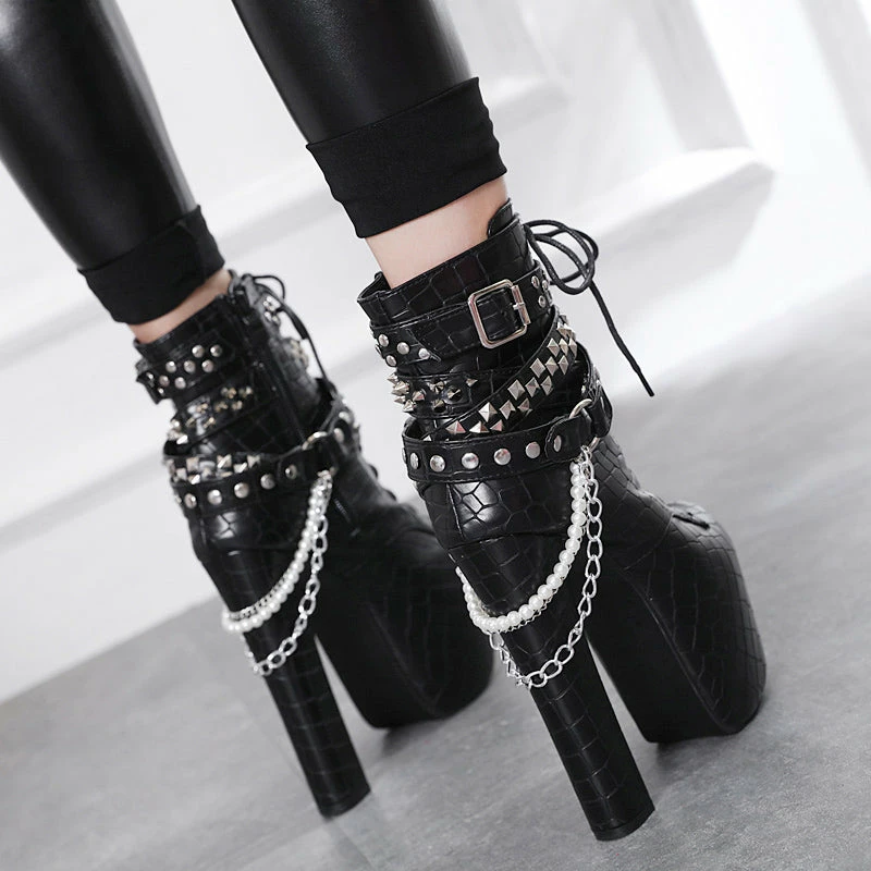 Unzzy Punk Black High Heels KF90807 3 Unzzy Punk Black High Heels KF90807