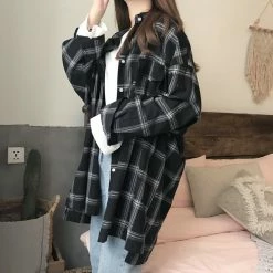 Unzzy Korean Plaid Shirt Coat KF2240