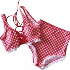 Unzzy Harajuku Pink Plaid Swimsuit KF81235 9 Unzzy Harajuku Pink Plaid Swimsuit KF81235