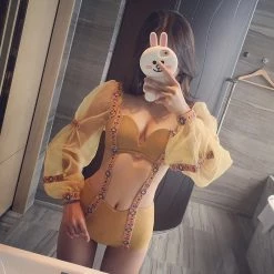 Unzzy HOT SALE Yellow One-piece Swimsuit KF90487