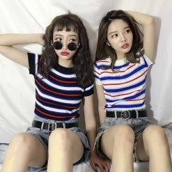 Unzzy HOT SALE Striped Knit T-Shirt KF30292