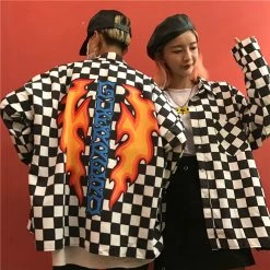 Unzzy Korean Fashion Couple Flame Shirt Coat KF2237