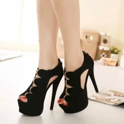 Unzzy Openwork Black High Heels KF90667