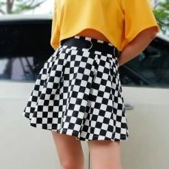 Unzzy HOT SALE Lack And White Plaid Skirt KF30247